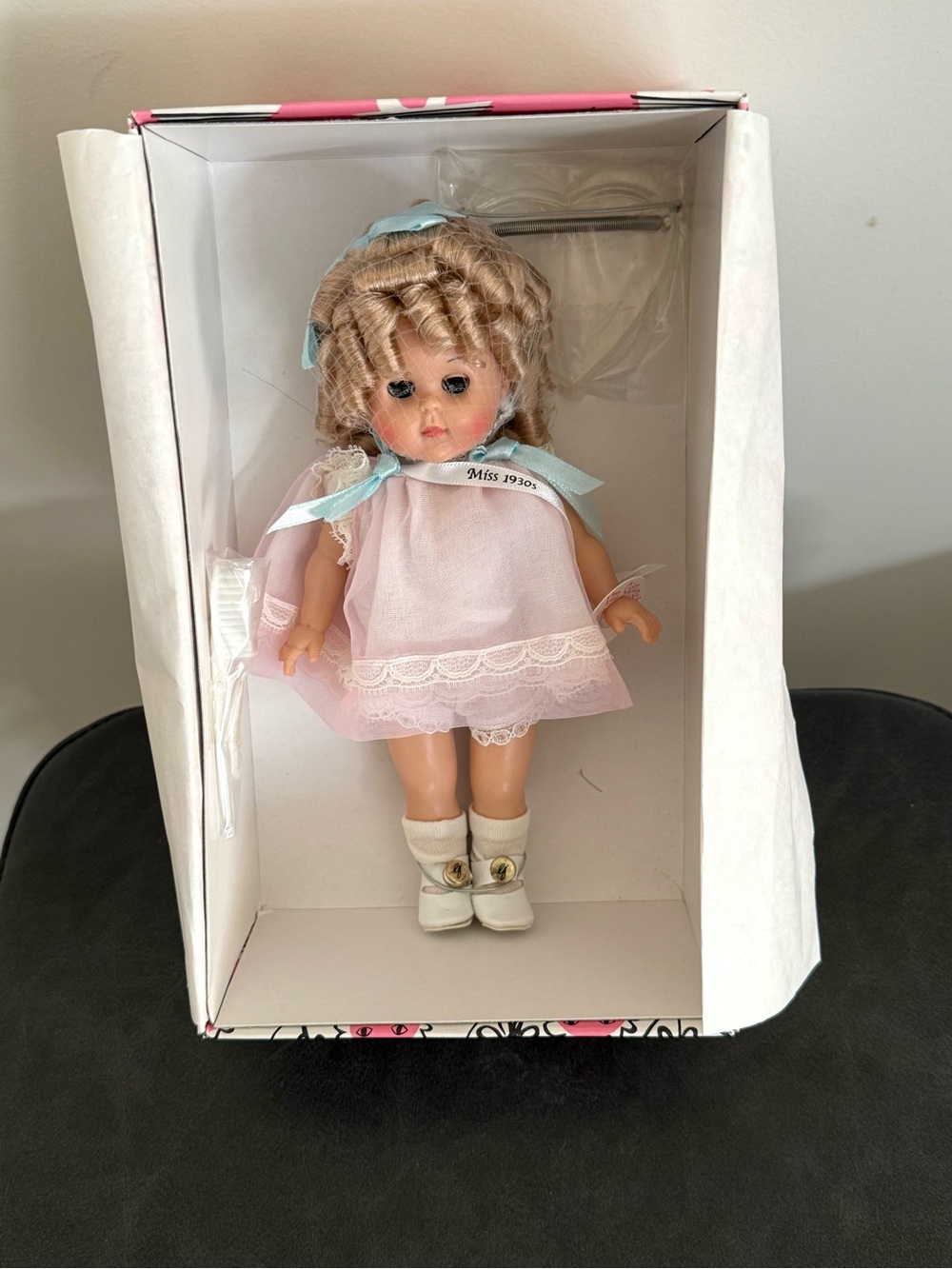 Vogue Doll Ginny Miss 1930s in Pink Dress with Blue Ribbon 8” Collectible